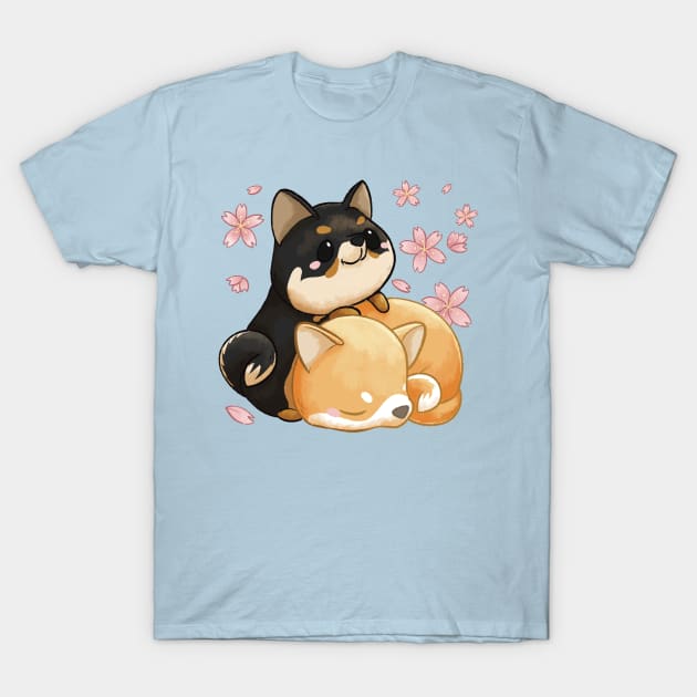 Shiba Inu and Cherry Blossoms T-Shirt by Bee and Clover Designs